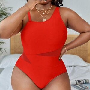 SHEIN Red One-Piece Swimsuit 1XL Tummy Control Classic Fit Adjustable Straps